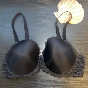 Pretty VS Dream Angels Lace Satin Demi Bra 40E (DD) Black, Lightly Lined